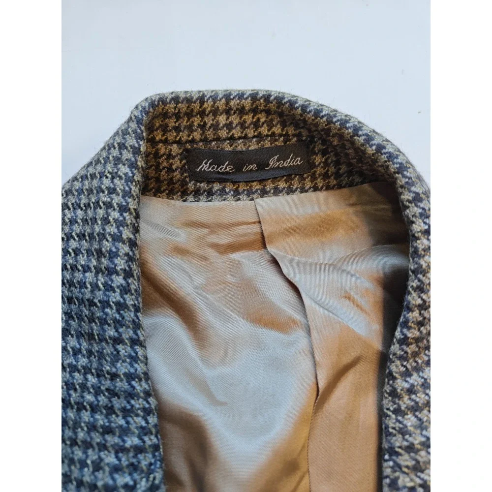 Chaps Mens Lambswool Sport Coat Blazer 42R Gray Houndstooth 2 Button Tweed